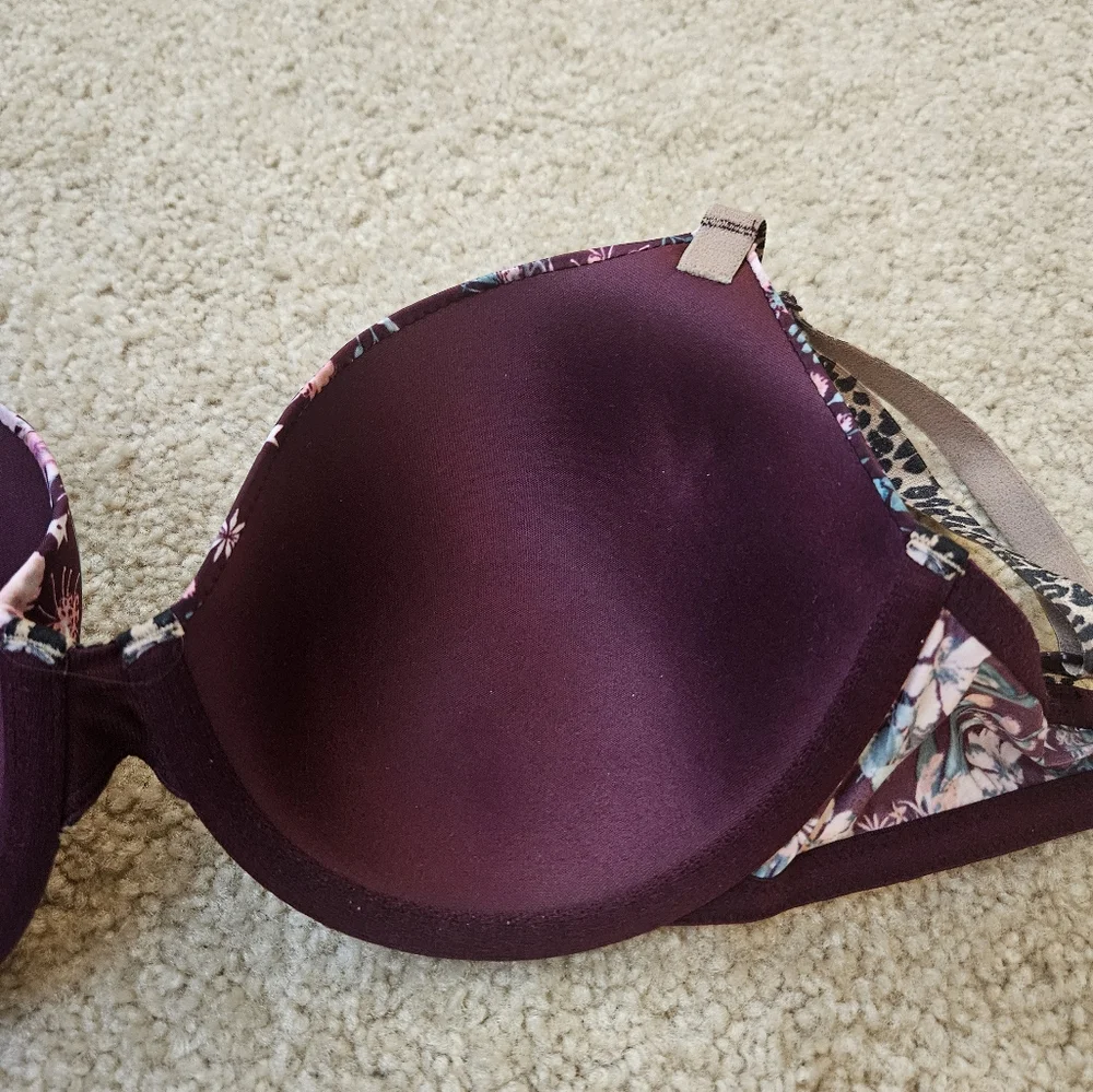 Victoria's Secret Lined Demi Bra Purple Floral Leopard Print Size 32DD